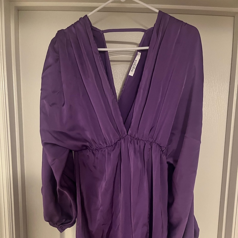 Elegant Vneck Fitted Long Sleeve Violet Purple Dress